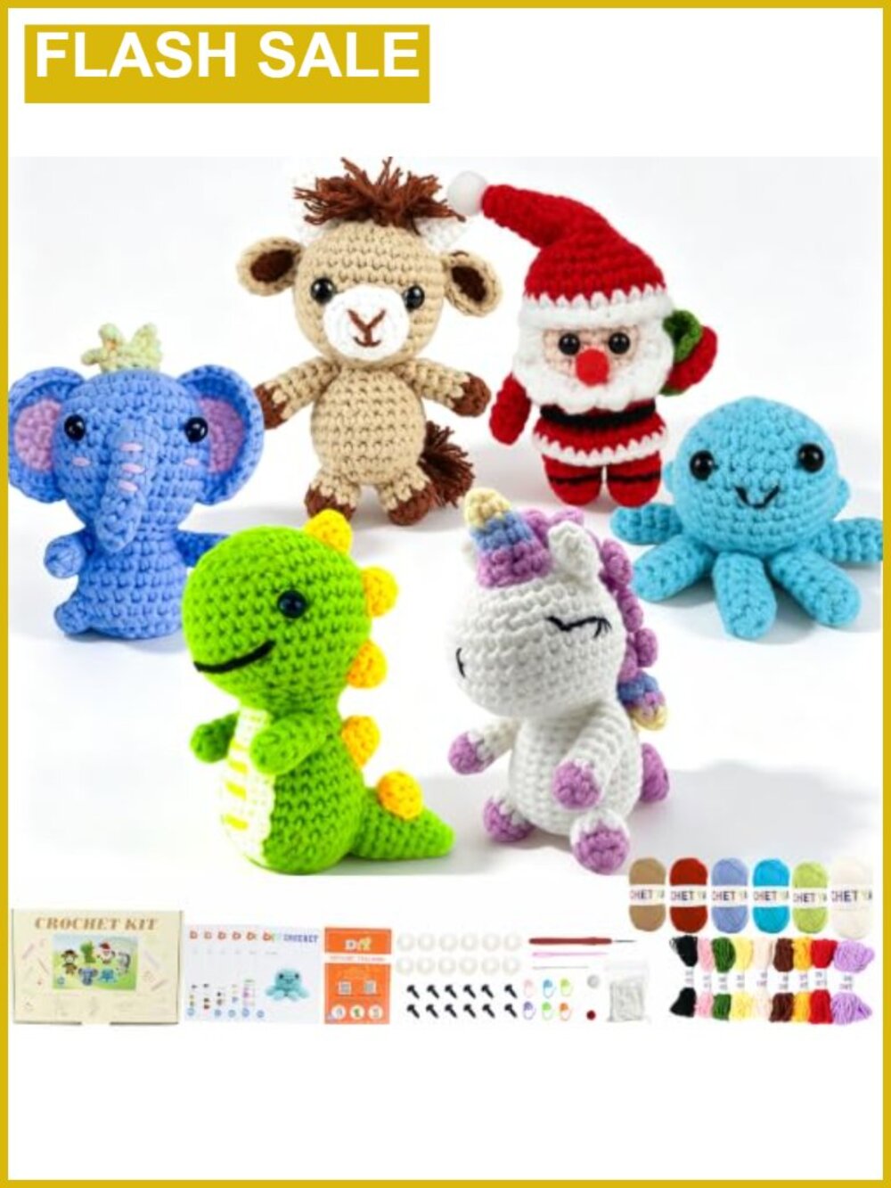 Crochet Kit for Beginners Amigurumi Video Tutorials Soft Yarn Hooks Gift